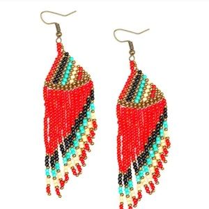 Red Seed Bead Earrings